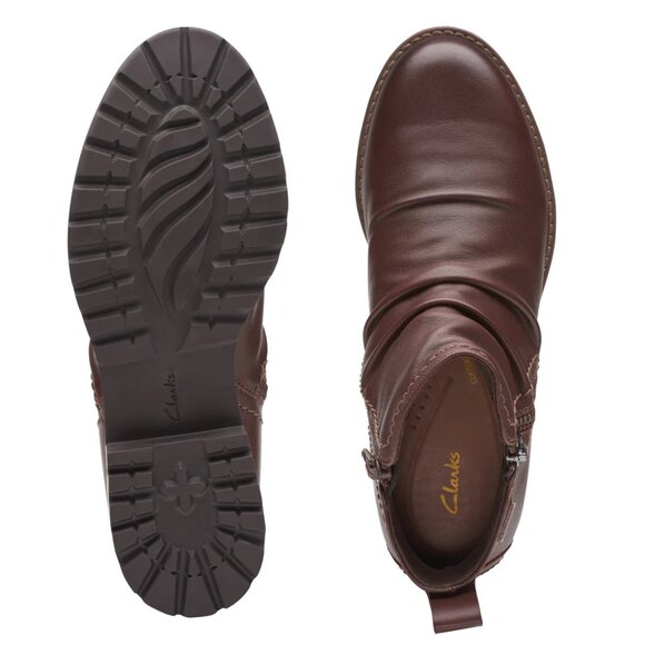 NEW CLARKS Leather Aspra Walk Waterproof Zip Booties british tan for women 367tn - Picture 7 of 9